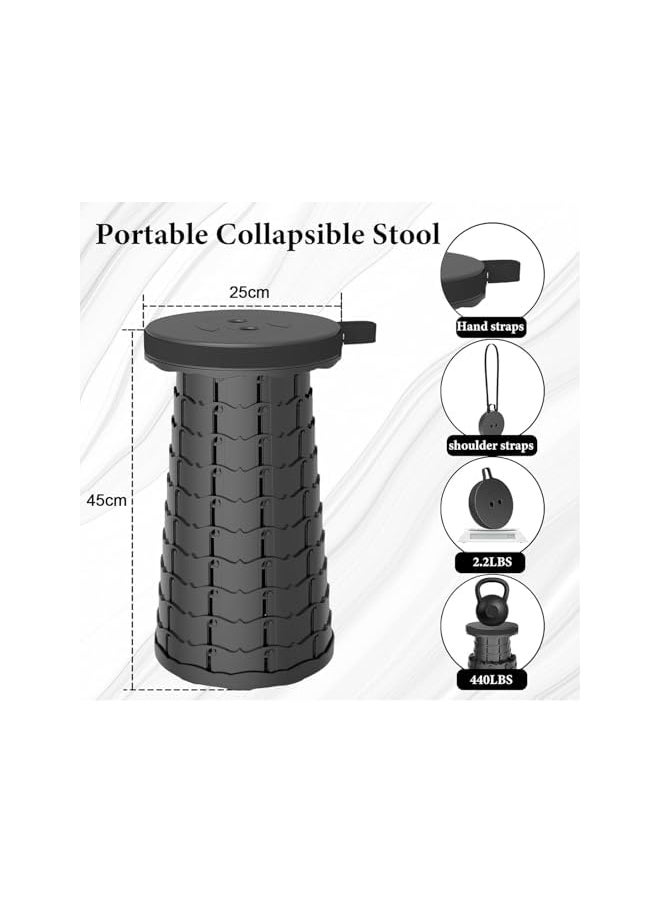 promass Collapsible Folding Stool, Portable Retractable Telescoping Foldable Camping Stool, Adsjustable Folding Stool for Outdoor Fishing Hiking Gardening Travel BBQ Max Loading 200kg (Black)