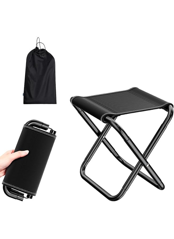 promass Portable Folding Camping Stool - Lightweight, Compact Design - Ideal for Travel, Hiking, BBQ, Fishing - Includes Carry Bag - Black, 12.5in Height