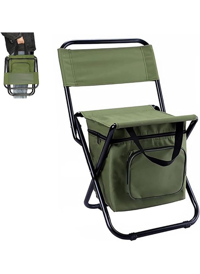 Camping Chair Stool Foldable Fishing Chair Backpack Hunting Chair Outdoor Backrest Chair Portable Collapsible Camping Chair with Cooler Bag Compact Hiking Seat Folding Stool for Travel BBQ Picnic