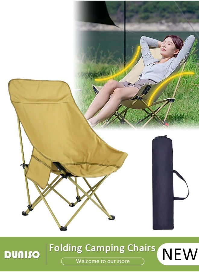 High Back Outdoor Folding Camping Chair,Lightweight Beach Chair with Phone Pocket, Outdoor Lounge Chair with Carrying Bag, Collapsible Chair for Camping, Leisure Chair for Travel, Hiking, Fishing, Beach