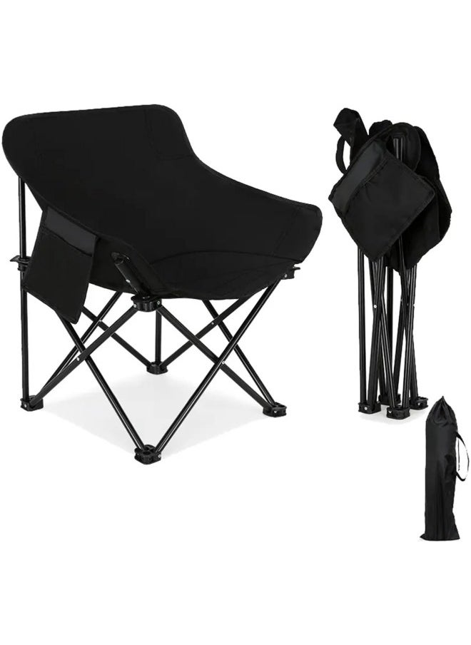 Folding Chairs Heavy Duty Support 330 lbs Moon Chair with Carry Bag, Outdoor Quad Lumbar Back Padded with Side Pockets Black