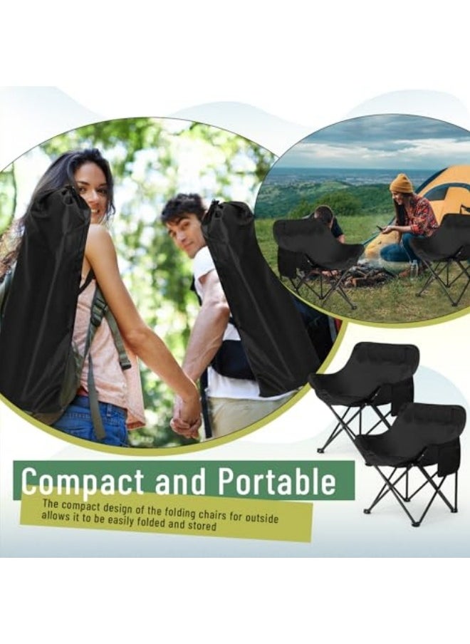 Folding Chairs Heavy Duty Support 330 lbs Moon Chair with Carry Bag, Outdoor Quad Lumbar Back Padded with Side Pockets Black