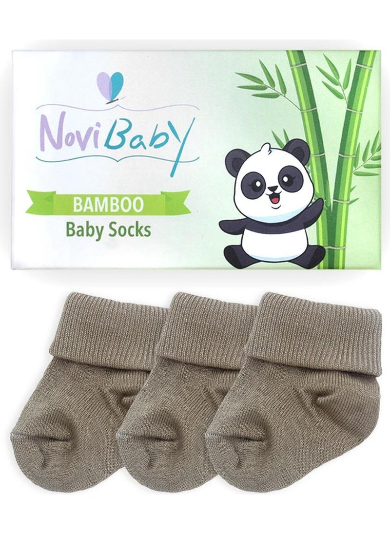 3-Piece Bamboo Newborn Baby Socks I Beige I 0-6 Months