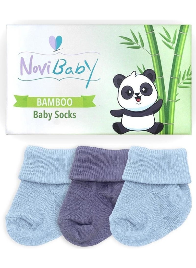 3-Piece Bamboo Newborn Baby Socks Blue Stone