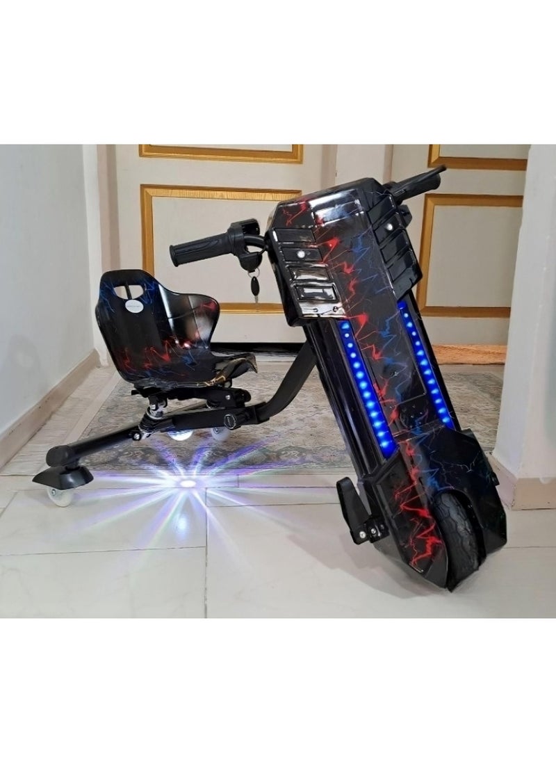 3 Wheel Drifter 36v Electric Scooter 360 Degree Rotation with Led Light Comfortable Seat and Bluetooth Black Red