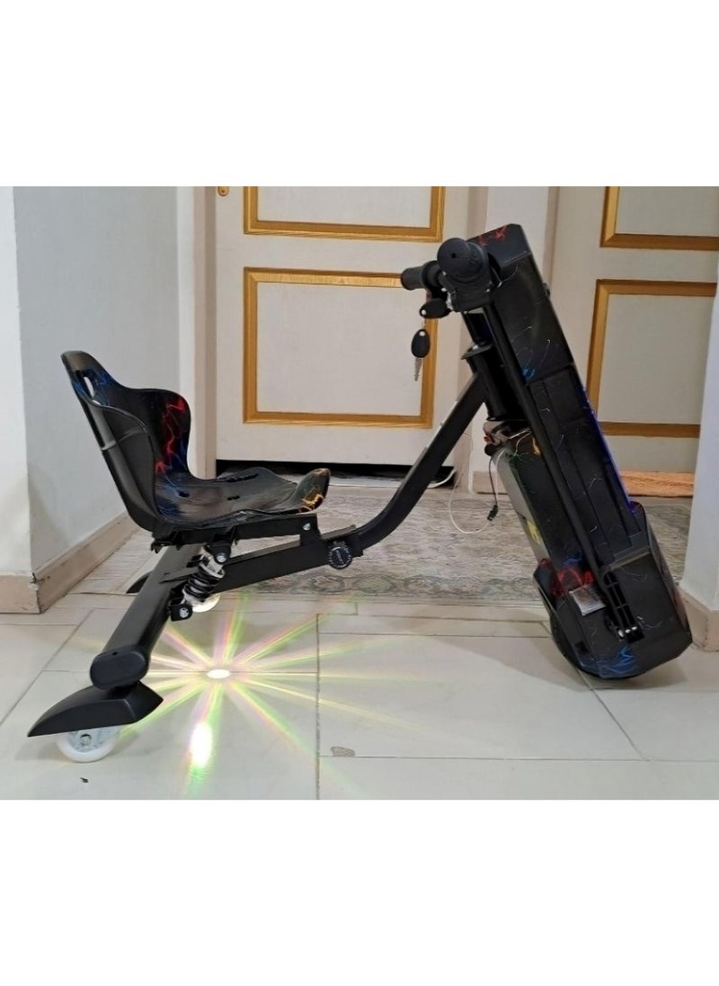 3 Wheel Drifter 36v Electric Scooter 360 Degree Rotation with Led Light Comfortable Seat and Bluetooth Black Red