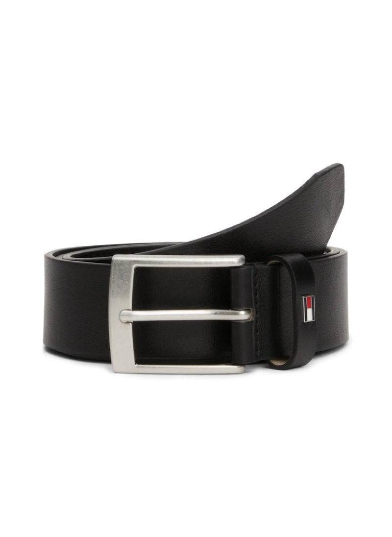 Men's  Enamel Flag Smooth Leather Belt , Black - Leather