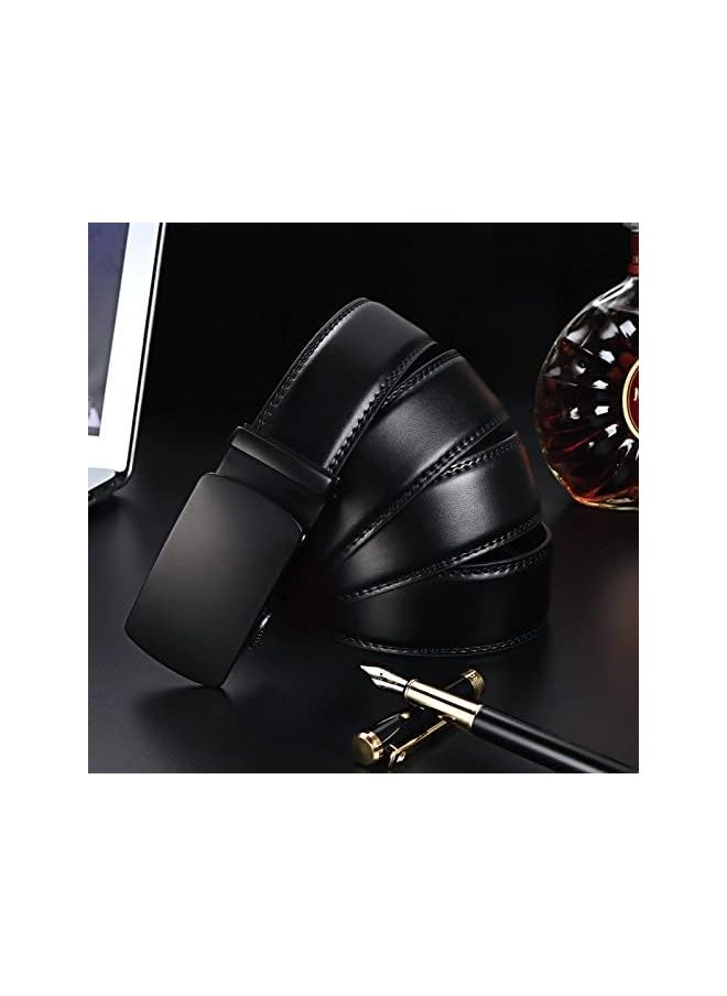 Men's Leather Ratchet Dress Belts with Automatic Buckle Leather Belt Fashion Belt Ratchet Belt Soft, Comfortable and Durable Quality Leather - Adjustable Trim to Fit- Black