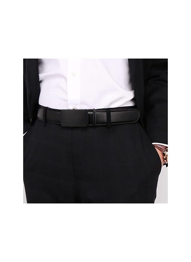 Men's Leather Ratchet Dress Belts with Automatic Buckle Leather Belt Fashion Belt Ratchet Belt Soft, Comfortable and Durable Quality Leather - Adjustable Trim to Fit- Black