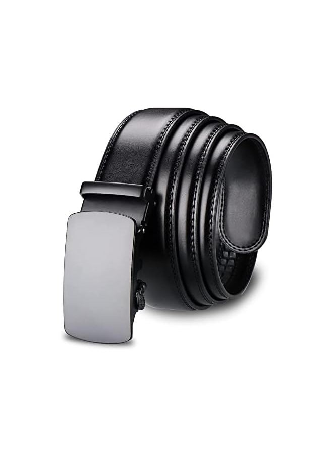 Men's Leather Ratchet Dress Belts with Automatic Buckle Leather Belt Fashion Belt Ratchet Belt Soft, Comfortable and Durable Quality Leather - Adjustable Trim to Fit- Black