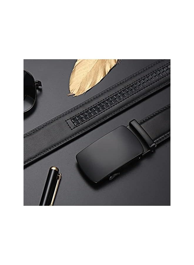 Men's Leather Ratchet Dress Belts with Automatic Buckle Leather Belt Fashion Belt Ratchet Belt Soft, Comfortable and Durable Quality Leather - Adjustable Trim to Fit- Black