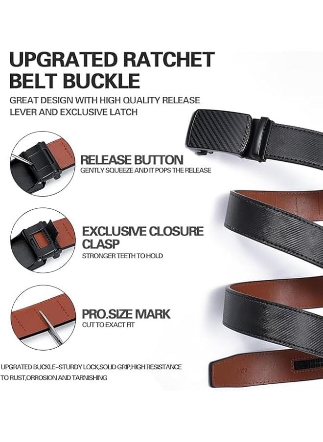 Mens Belt Leather Ratchet Belt For Men Dress and Casual with Adjustable Buckle Slide Belt, Trim to Fit