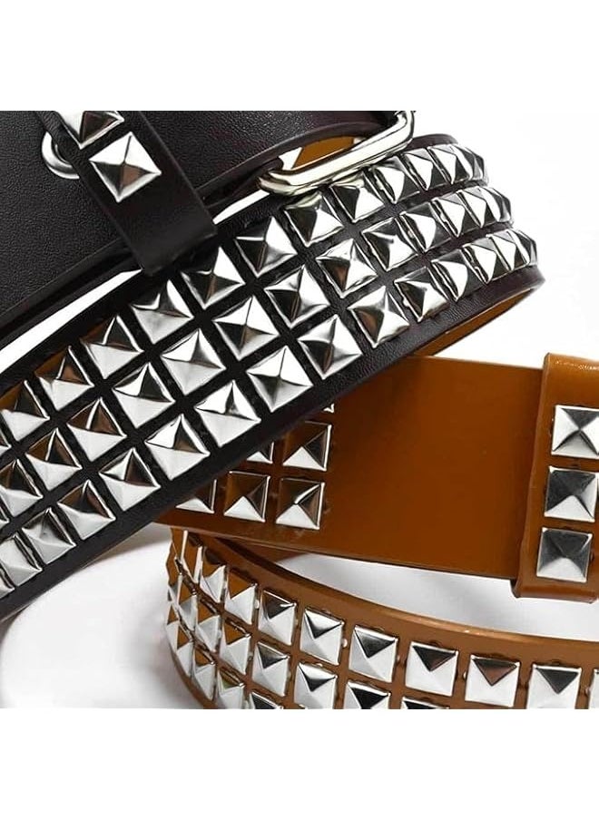 MAKINGTEC 2 Styles Rivet Studded Punk Belt Unisex Pyramid Metal Belt Classic Leather Belt Black Studded Belt Leather Vintage Punk Rock Grommet Belt for Women Men Gothic Jeans Belt Clothing Accessories