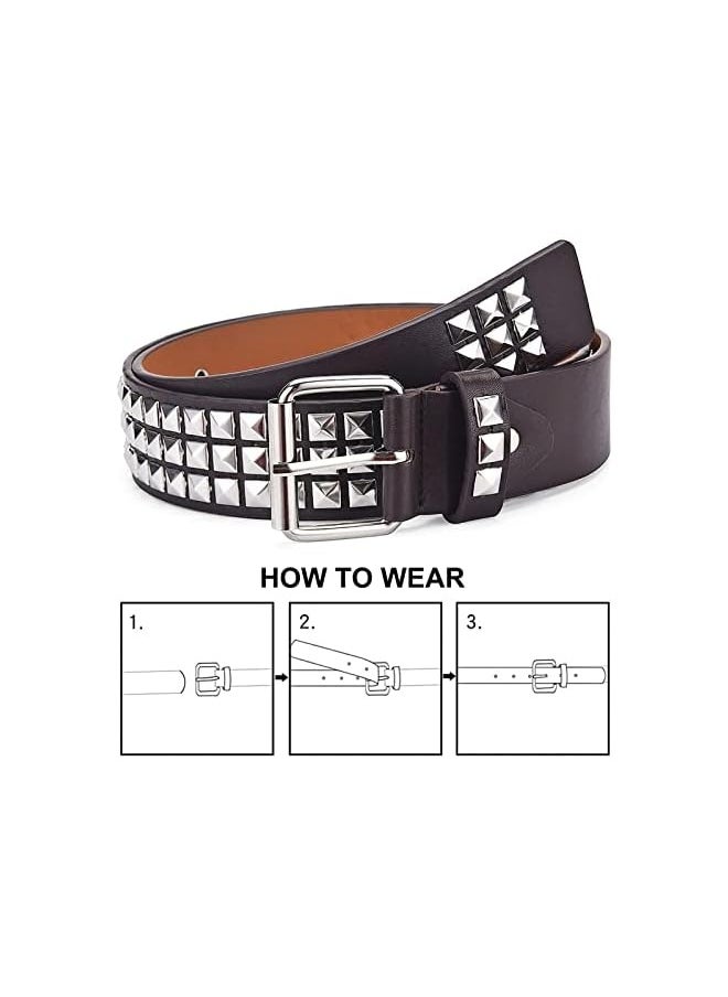 MAKINGTEC 2 Styles Rivet Studded Punk Belt Unisex Pyramid Metal Belt Classic Leather Belt Black Studded Belt Leather Vintage Punk Rock Grommet Belt for Women Men Gothic Jeans Belt Clothing Accessories