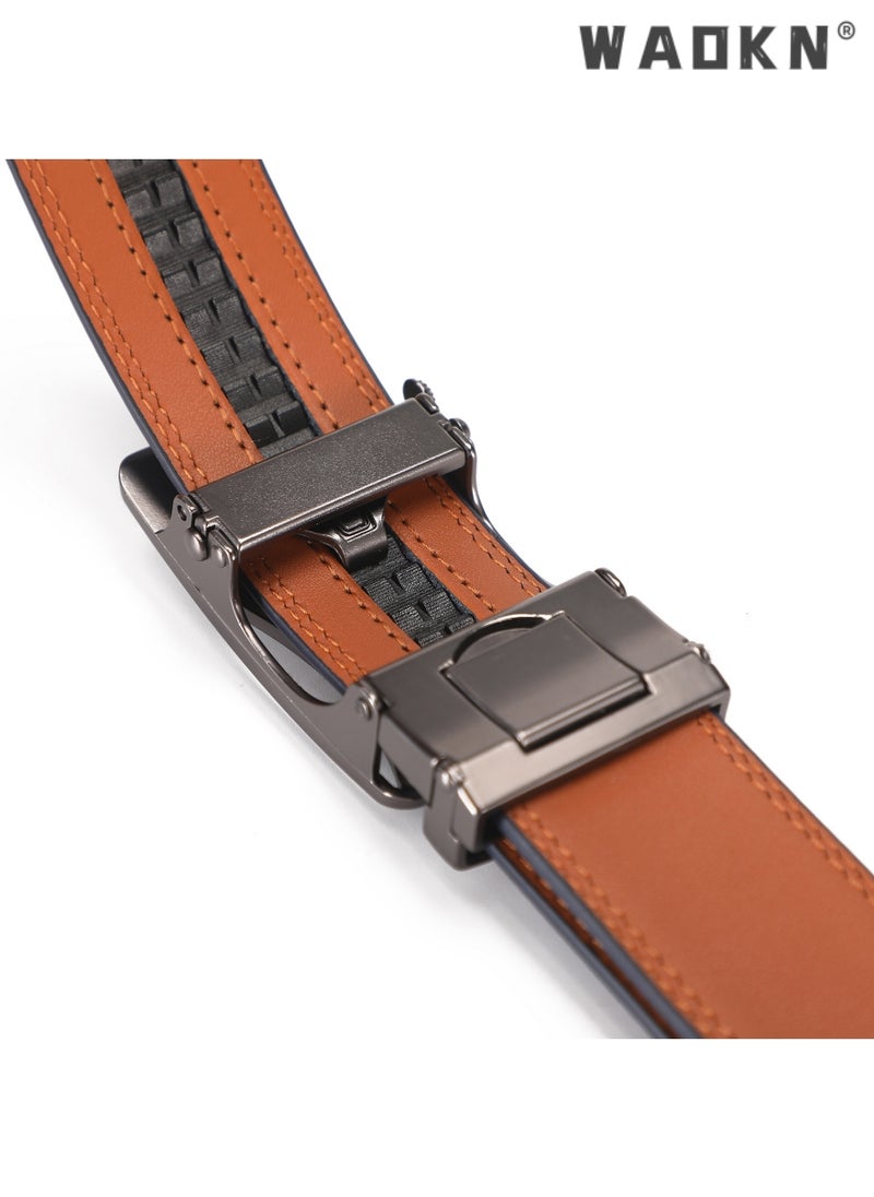 Men's Leather Ratchet Dress Belts with Automatic Buckle Belt Fashion Soft Comfortable and Durable Quality Adjustable Trim to Fit , Fashion Slide Ratchet Click Casual Mens Belt for Jeans Black