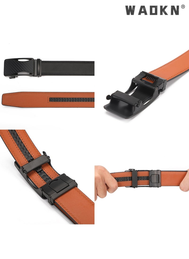 Men's Leather Ratchet Dress Belts with Automatic Buckle Belt Fashion Soft Comfortable and Durable Quality Adjustable Trim to Fit , Fashion Slide Ratchet Click Casual Mens Belt for Jeans Black