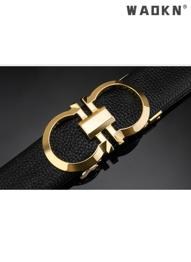 Mens Belts, Leather Ratchet Dress Belt with Automatic Sliding Buckle, Designer Works Belts for Jeans Pants, Fashion Mens, Black Adjustable Length, Gift for Men, Mens Belt Leather, Casual & Work