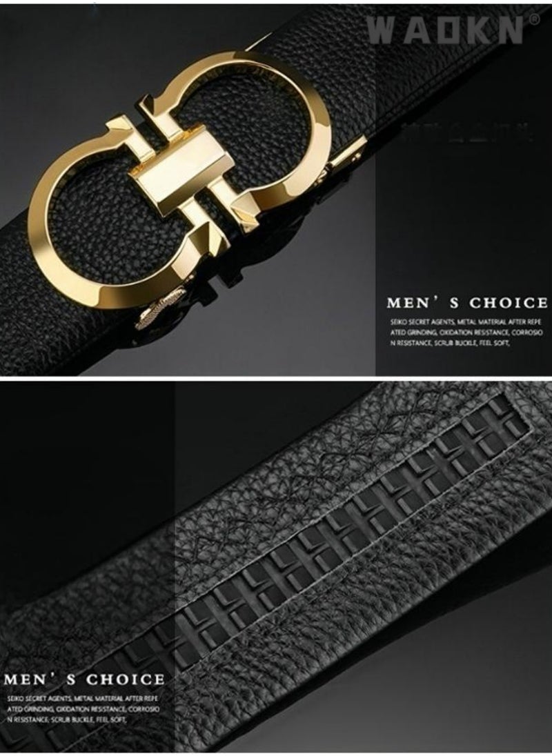 Mens Belts, Leather Ratchet Dress Belt with Automatic Sliding Buckle, Designer Works Belts for Jeans Pants, Fashion Mens, Black Adjustable Length, Gift for Men, Mens Belt Leather, Casual & Work