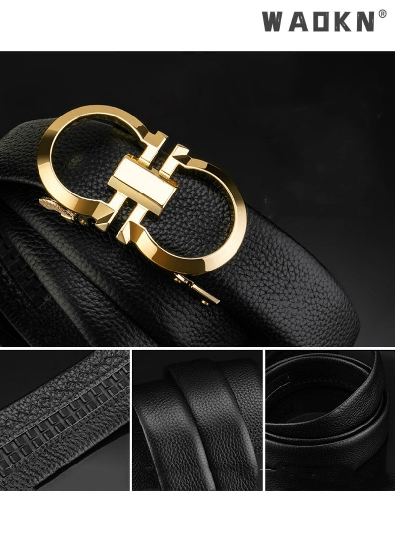 Mens Belts, Leather Ratchet Dress Belt with Automatic Sliding Buckle, Designer Works Belts for Jeans Pants, Fashion Mens, Black Adjustable Length, Gift for Men, Mens Belt Leather, Casual & Work
