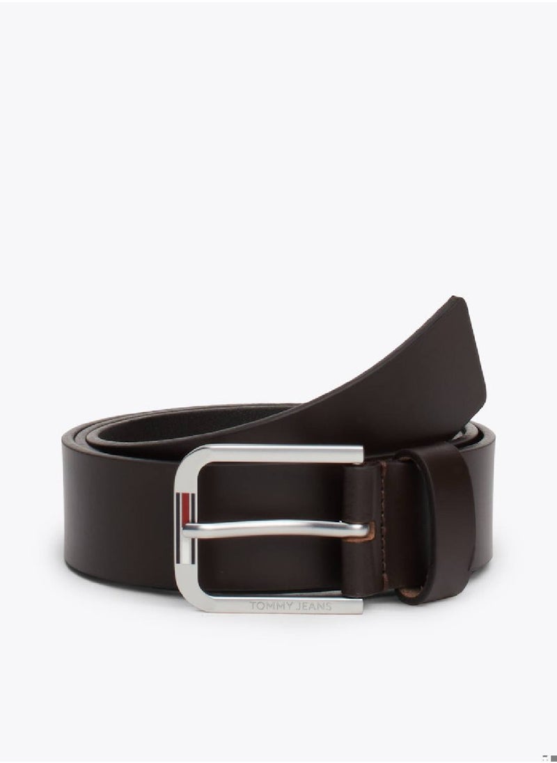 Men's Leather Square Buckle Belt - Leather, Brown