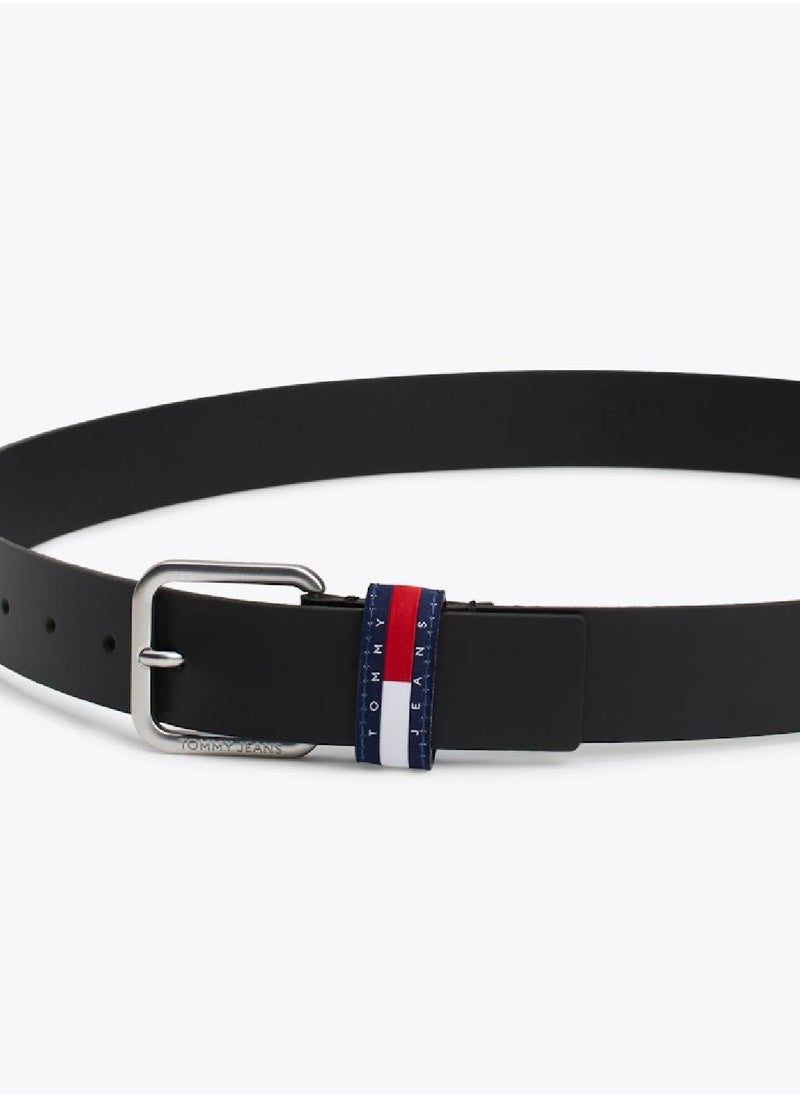 Men's Square Buckle Leather Belt - Leather, Black