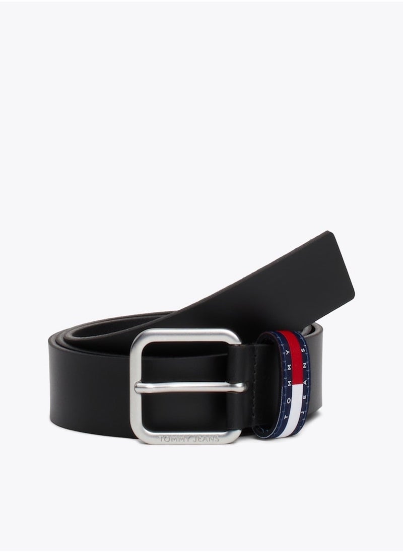 Men's Square Buckle Leather Belt - Leather, Black