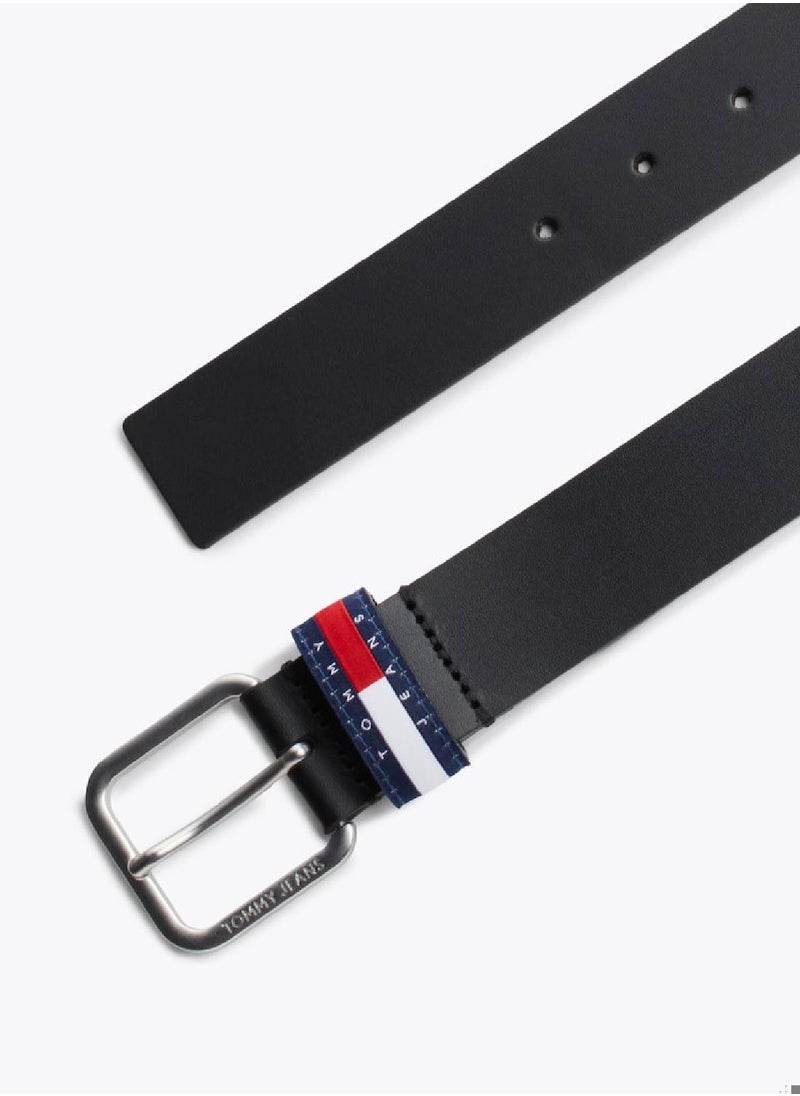Men's Square Buckle Leather Belt - Leather, Black