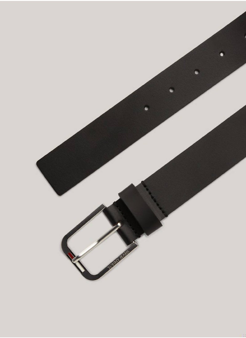 Men's Leather Square Buckle Belt - Leather, Black