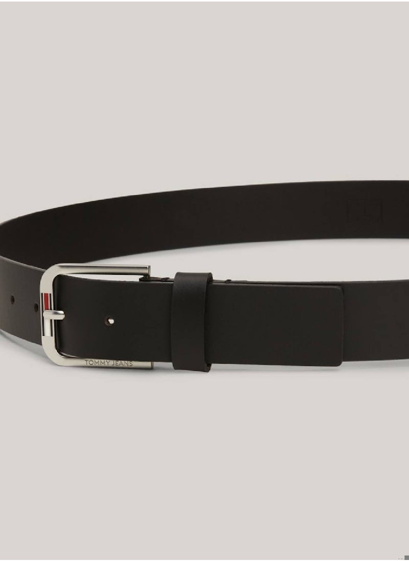 Men's Leather Square Buckle Belt - Leather, Black