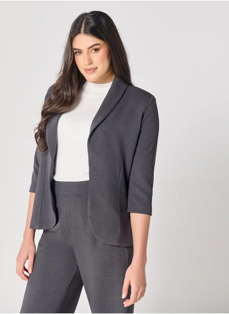 Curved Label Collared Classic Jacket- Grey
