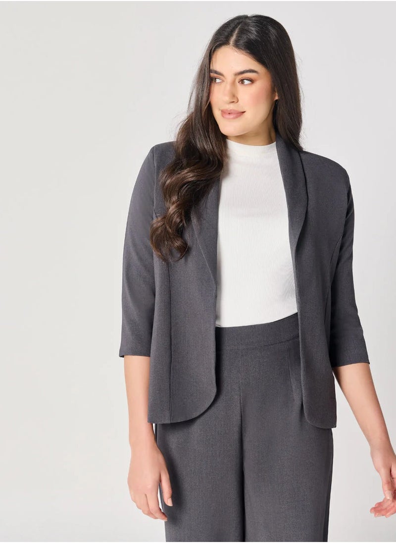 Curved Label Collared Classic Jacket- Grey