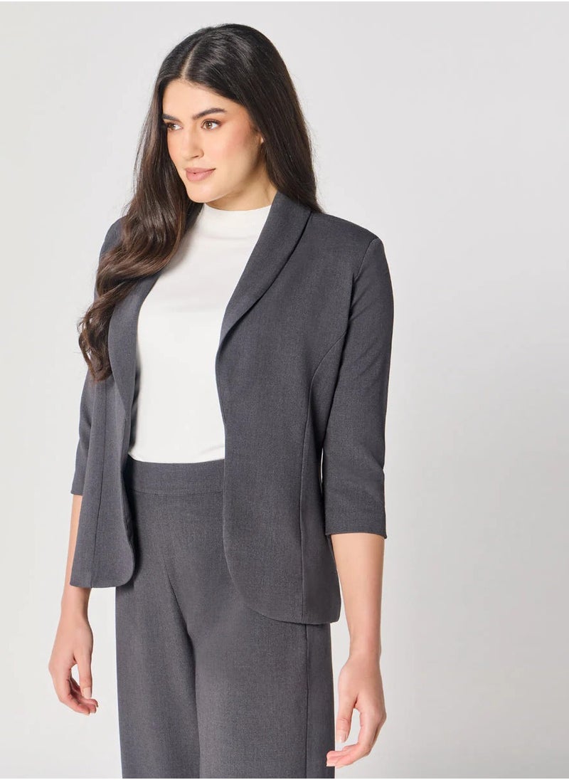 Curved Label Collared Classic Jacket- Grey