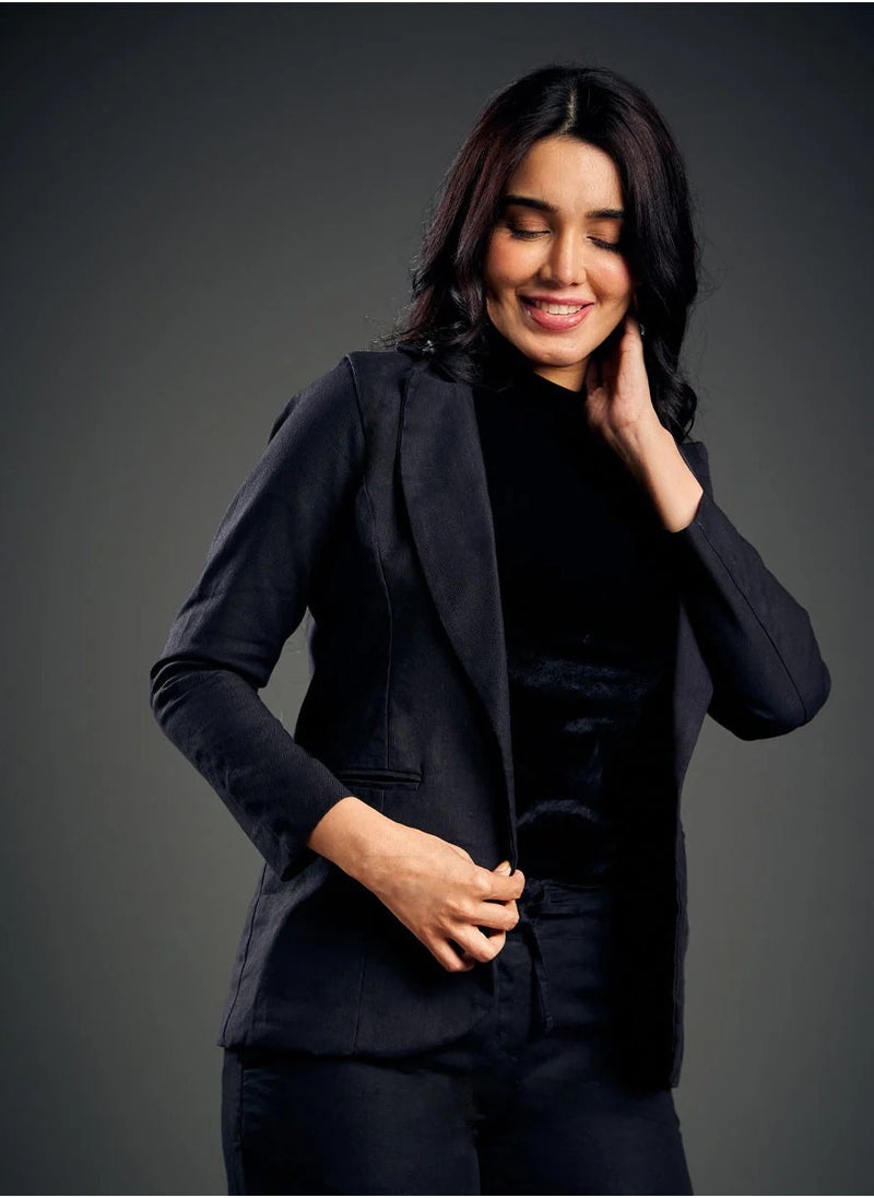 Linen Basic Formal Black Jacket