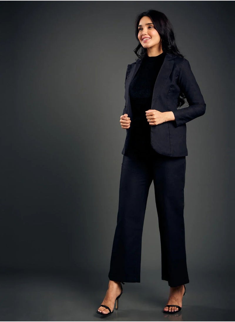 Linen Basic Formal Black Jacket