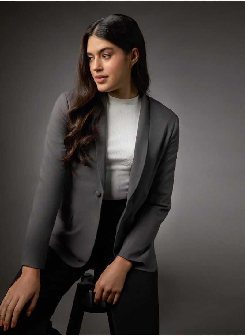 Long Sleeve Formal Blazer With Pockets- Dark Grey
