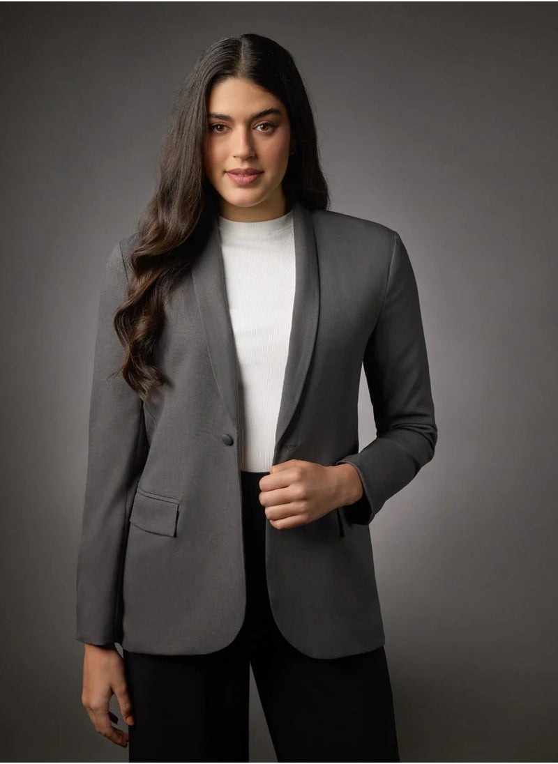 Long Sleeve Formal Blazer With Pockets- Dark Grey