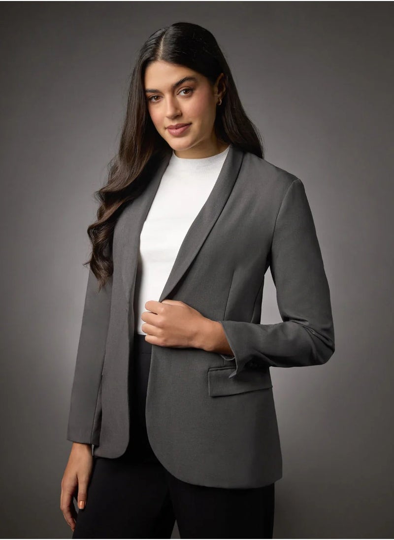 Long Sleeve Formal Blazer With Pockets- Dark Grey