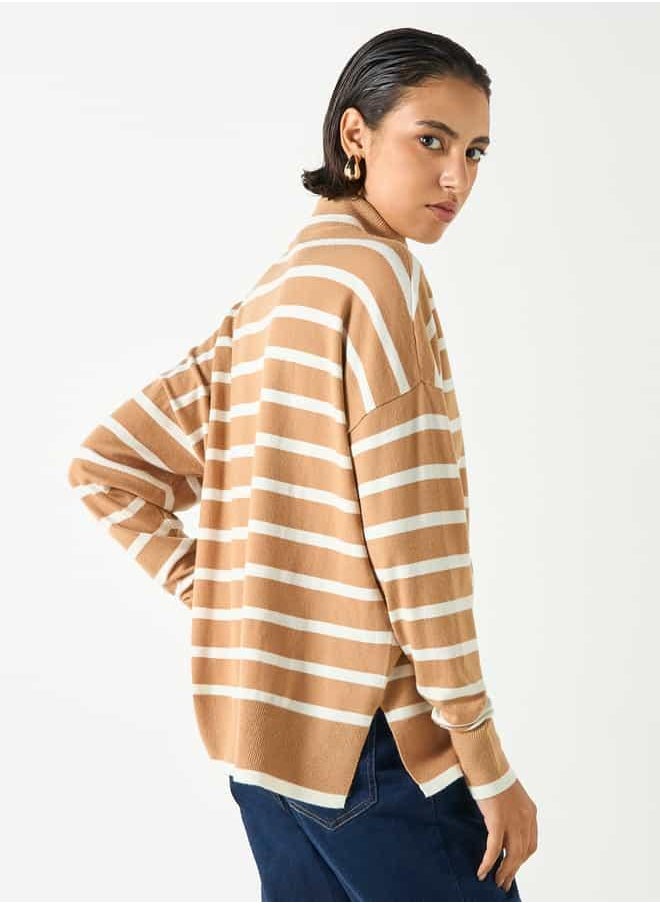 2Xtremz Striped High Neck Jumper with Long Sleeves