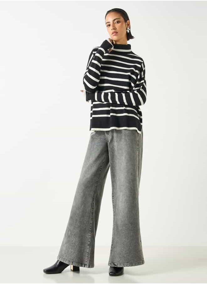 2Xtremz Striped High Neck Jumper with Long Sleeves