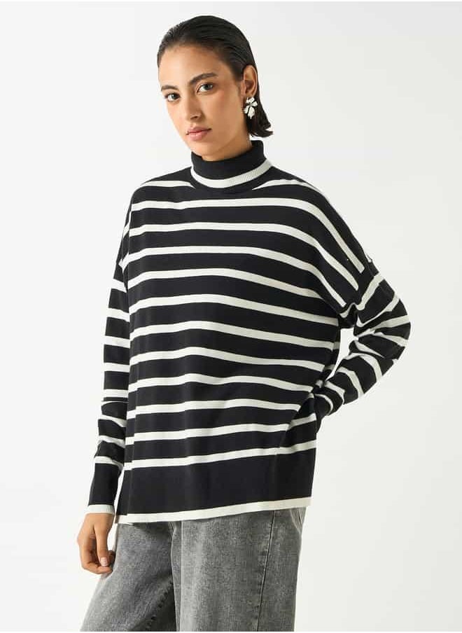 2Xtremz Striped High Neck Jumper with Long Sleeves