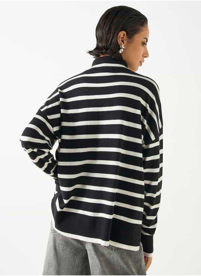 2Xtremz Striped High Neck Jumper with Long Sleeves