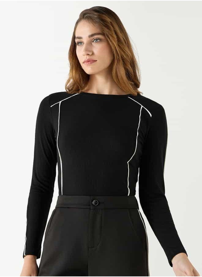 2Xtremz Ribbed Sweater with Piping Detail and Long Sleeves