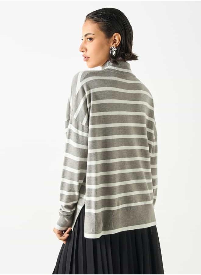 2Xtremz Striped High Neck Jumper with Long Sleeves