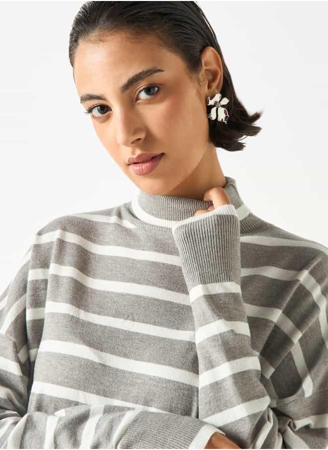 2Xtremz Striped High Neck Jumper with Long Sleeves