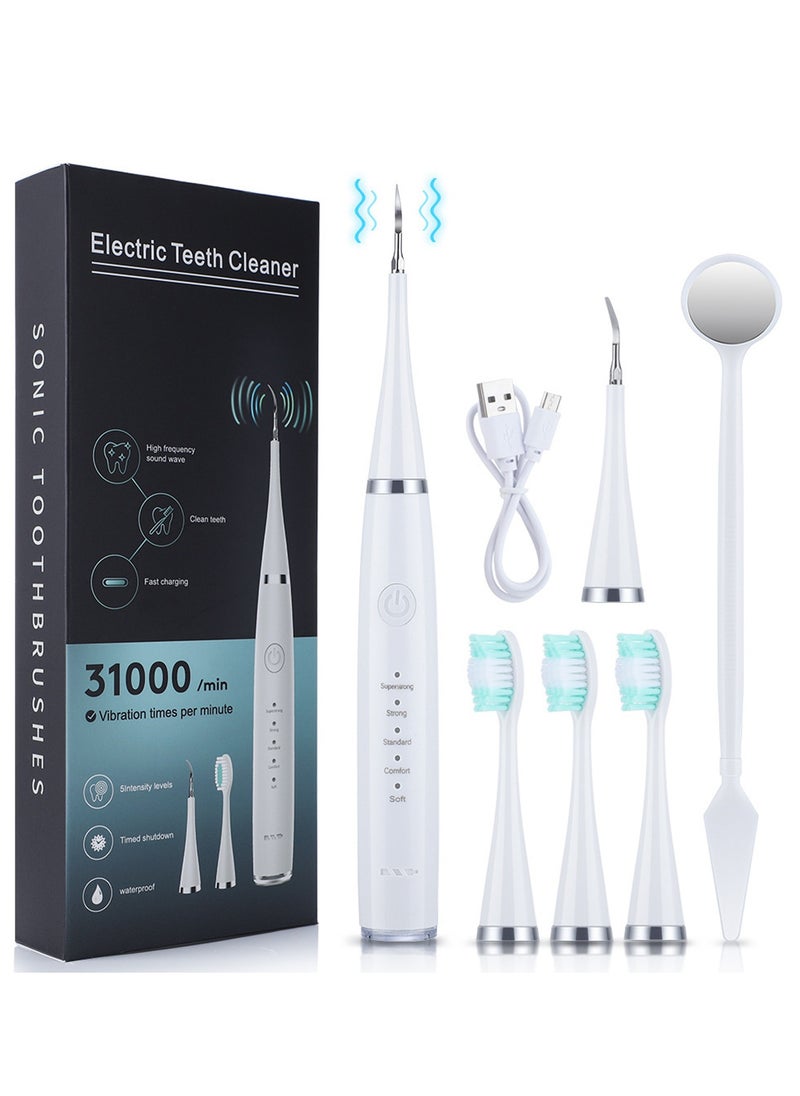 Teeth Cleaning Kit,Electric Toothbrush&Tartar Remover,With 3 toothbrushe heads(WHITE)