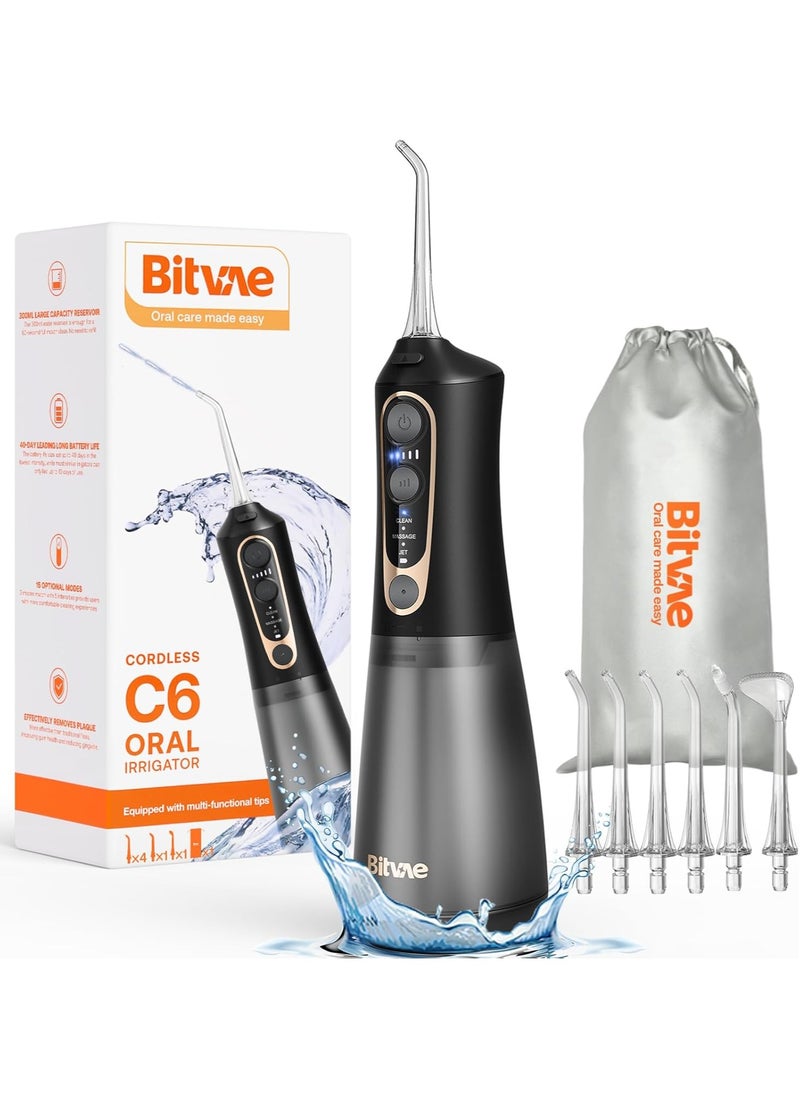 C6 Water Flossers for Teeth - Cordless Water Dental Flosser Teeth Picks for Travel with 6 Jet Tips, 3 Modes 5 intensities, IPX7 Waterproof Portable & Rechargeable Oral Irrigator Cleaner