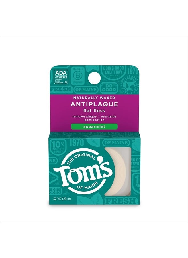 Naturally Waxed Antiplaque Flat Dental Floss, Spearmint, 32 Yards