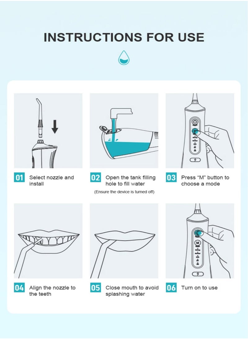 Portable Water Dental Flosser With 2 Tooth Whitening Strips For Teeth Cleaning Dental Oral Irrigator With 4 Modes Scalable 4 Jet Nozzles IPX7 Water Resistance 300ML