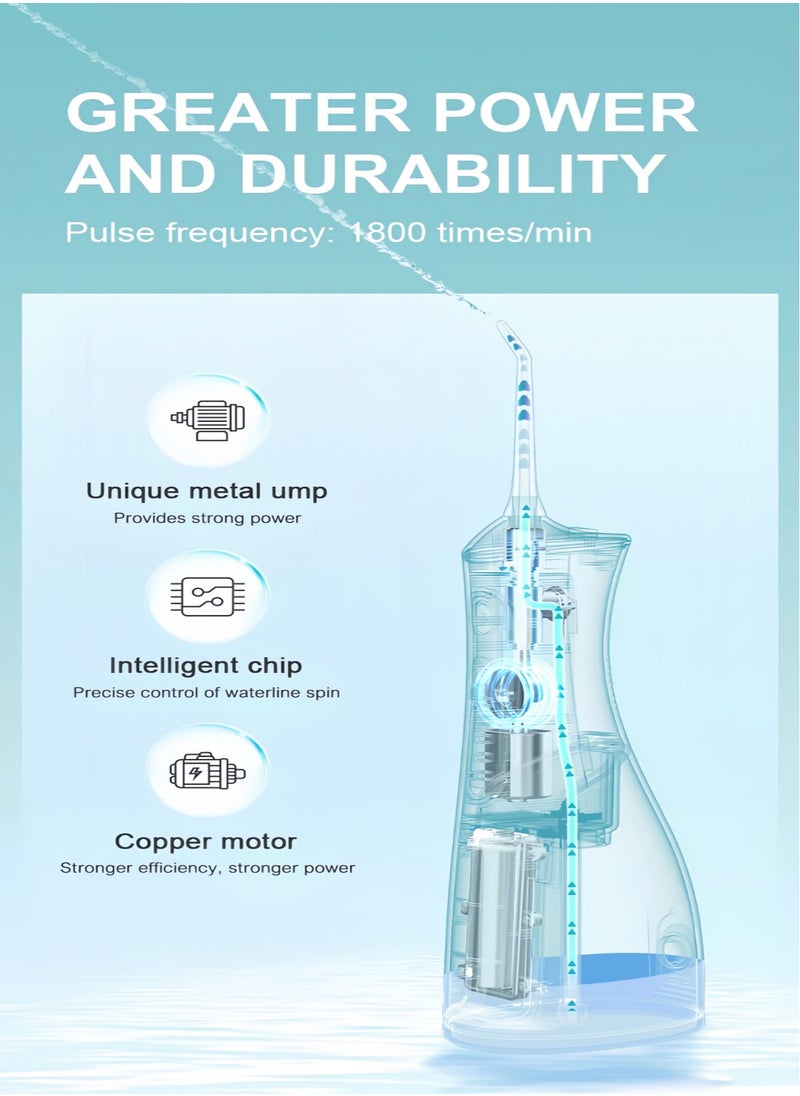 Portable Water Dental Flosser With 2 Tooth Whitening Strips For Teeth Cleaning Dental Oral Irrigator With 4 Modes Scalable 4 Jet Nozzles IPX7 Water Resistance 300ML