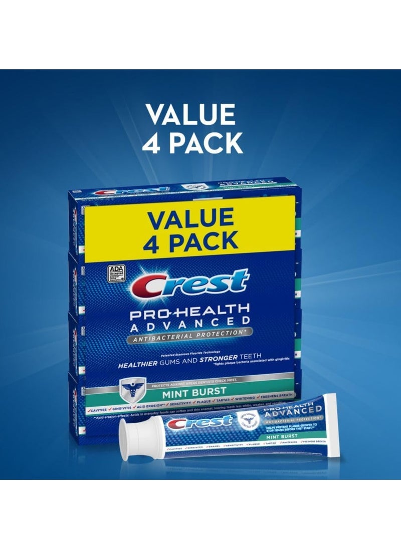 Crest Pro-Health Advanced Antibacterial Protection Toothpaste, Mint Burst, 5oz (Pack of 4)